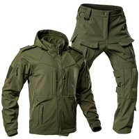 Ensemble de veste softshell en peau de requin pour homme, 2 pièces, doublure en polaire, imperméable, tenue tactique, pantalon cargo, vêtements de camouflage pour l'extérieur