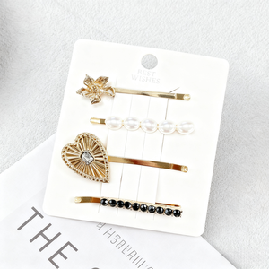 סיכת שיער מתכתית נוצצת עם פנינים ואבני חן בסגנון קוריאני, אביזר יוקרתי לחתונה לבנות, באריזת קרטון - Product Image 3