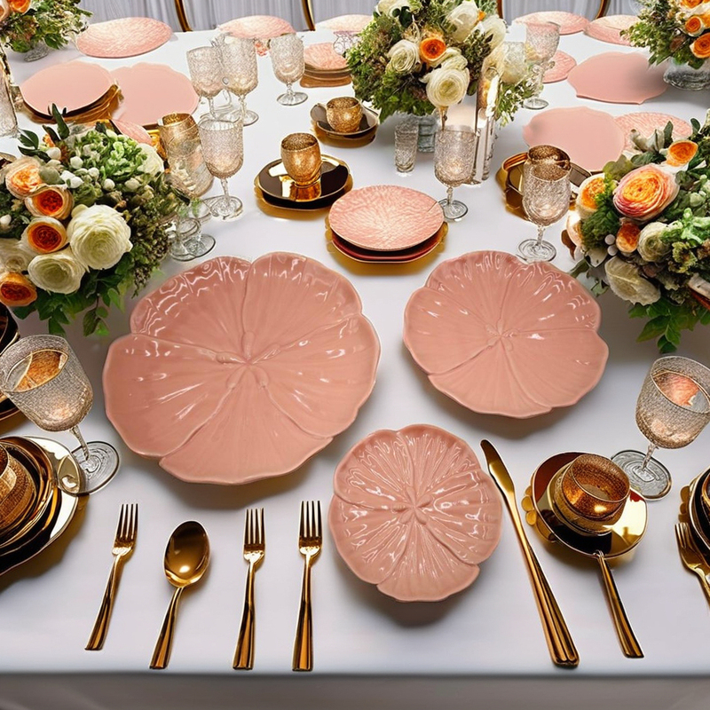 Embossed Flower Design Ceramic Plate Set