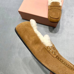 Chaussures plates marron luxueuses pour femmes de marque originale, chaussures décontractées moelleuses, chaussures pour femmes en cuir antidérapant douillet et chaud - Product Image 5