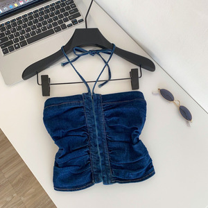 Chemise pour <span class=keywords><strong>fille</strong></span>, mode été 2026, haut court bleu à volants pour adolescentes - Product Image 2