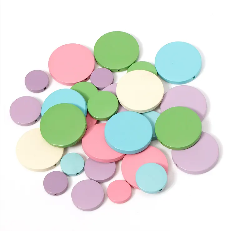 China cheap custom 20mm thick flat circle round discs decorative multi color wooden beads of wood