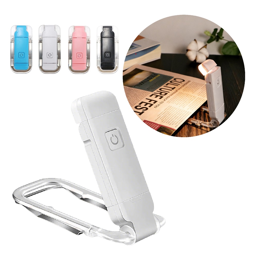 Luz de libro LED recargable con clip, logotipo personalizado, venta al por mayor