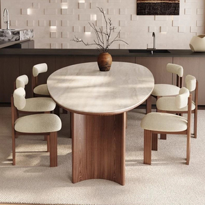 Phong cách hiện đại lửa bị cháy Đá Bàn ăn Walnut màu rắn gỗ cơ sở ghế & bảng cho phòng ăn nhiều kích cỡ có sẵn - Product Image 2