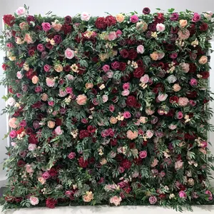 Outdoor Hochzeits feier Event Dekor Blumen wand Grün Pflanzen Blumen wände Panel 3D Roll Up Künstliche Grüne Blume Wand Hintergrund