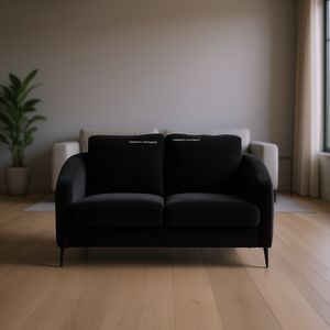 Divano a due posti Sofia Modern Chic in velluto nero da 55 pollici, con gambe in metallo, schienale imbottito e braccioli imbottiti. - Product Image 2