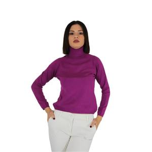 Pull à col roulé pour femme, fuchsia, manches longues, col haut, vêtement décontracté - Product Image 1