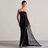 Robe longue moulante personnalisée OEM pour femme, sans bretelles, avec fleurs 3D et fente latérale, pour soirée de gala
