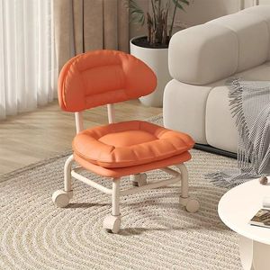 Lazy Chair <b>With</b> Backrest And Casters Round <b>Stool</b> For Kids Small <b>Wheel</b> Chair Household Use Modern Simple Design - Product Image 4