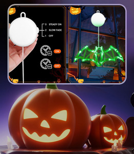 Lampes LED suspendues pour fenêtre d'Halloween : citrouille, araignée, chauve-souris, fantôme, sorcière – Décoration de fête avec ventouse - Product Image 5