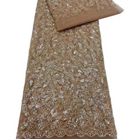 Tissu de dentelle africaine de luxe perlé et brodé de sequins pour robe, tissu de dentelle brodé nigérian pour mariée