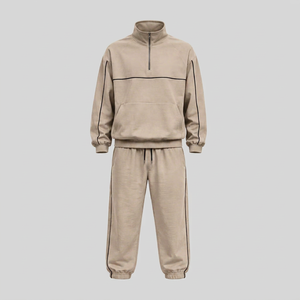 ชุดวอร์มแบบ unisex แขนยาว คอตั้งแบบซิปครึ่งตัว สีพื้น ชุดลำลองพร้อมกางเกงมีเชือกผูก เอวปรับได้ ผลิตจากผ้าฝ้ายระบายอากาศได้ดี - Product Image 1