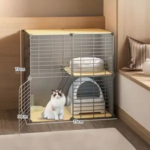 Factory Price Large Breeding Pet Crate 2 Tier Cat Cage Metal Wire Pet Shops Cat Display Cage Home Cat Cages