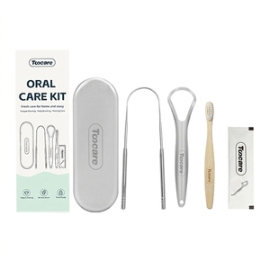 Kit de Cuidado Bucal Tocare, Juego de Limpiador de Lengua de Acero Inoxidable con Cepillo de Dientes de Bambú, Herramientas de Limpieza Dental Portátiles para Viaje - Product Image 1