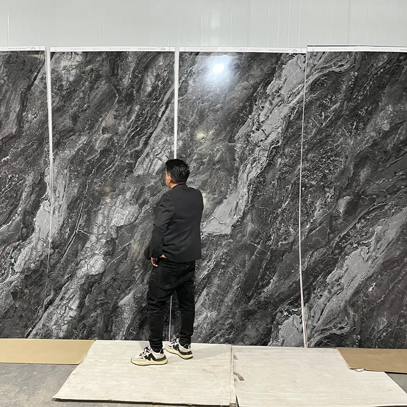 Vente de feu plaque de cristal de carbone personnalisée intérieur PET marbre Wpc revêtement panneaux muraux planches