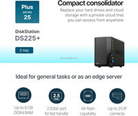 Pour DS225+ 2-Bay DiskStation NAS (sans disque) Intel Celeron J4125 2 Go DDR4 2xUSB3.2 RJ45 (1x2.5GbE 1x1GbE) en stock