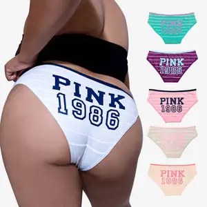 Bragas de algodón 100% puro para mujer, ropa interior femenina de cintura media, con estampado de palabras orgánicas, color rosa