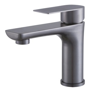 Grifo de Lavabo de Acero Inoxidable Monomando de un Solo Orificio con Acabado Negro Cepillado/Gris Metálico, Montaje en Cubierta, Válvula de Cerámica - Product Image 1