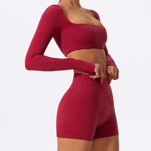 Vêtements de sport doux ensemble de yoga vêtements de sport deux pièces costume de yoga à manches longues ensembles de fitness pantalons de yoga pour femmes - Product Image 5