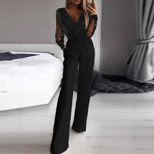 Combinaison noire en maille à sequins pour femme, taille mi-haute, transparente, élégante, pour soirée cocktail - Product Image 4