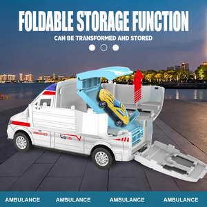 Ensemble <span class=keywords><strong>de</strong></span> jouets <span class=keywords><strong>de</strong></span> piste <span class=keywords><strong>de</strong></span> course 2 en 1 transformable en ambulance avec mini-lanceurs <span class=keywords><strong>de</strong></span> voitures, propulsion par friction, lumières et sons, jouet véhicule pour enfants - Product Image 5
