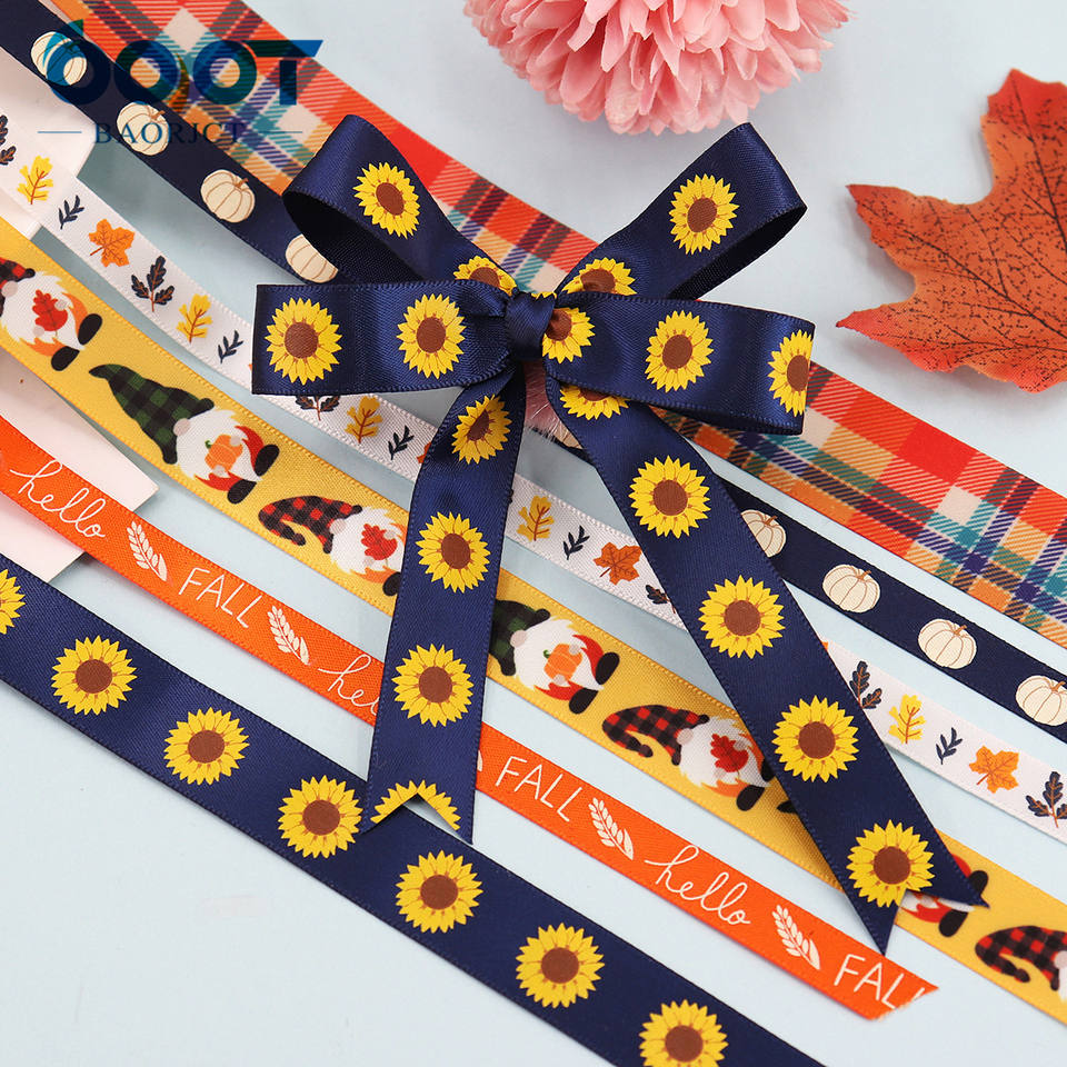 Thanksgiving Ribbon Autumn Harvest Theme Ribbon Pumpkin Grid Harvest ...