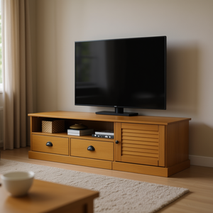 Mobile TV Rettangolare Medio in Legno di Pino, Elegante Supporto TV da Soggiorno, Design Moderno con Montaggio a Pavimento - Product Image 2