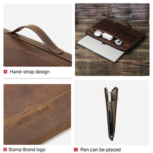 En stock, sacoche pour <span class=keywords><strong>ordinateur</strong></span> portable en cuir véritable rétro de 14 <span class=keywords><strong>pouces</strong></span>, sacoche pour <span class=keywords><strong>homme</strong></span> de couleur café brun, grande capacité pour Mac Pro M1 - Product Image 3