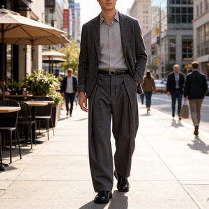 <span class=keywords><strong>Pantalon</strong></span> de Costume Formel <span class=keywords><strong>Plissé</strong></span> à Rayures Taille Haute Ample et Décontracté pour <span class=keywords><strong>Homme</strong></span>, Style Vintage, Personnalisé OEM - Product Image 3