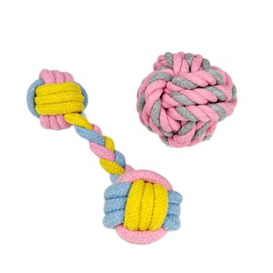 Pet Toy Rope Ball Dog Toy Pink Gray Cotton Interactive Training Chewing Teeth Cleaning Small Size - Product Image 4