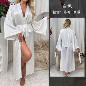 Bata de satén de manga larga para mujer, sexy, con cordones, para el hogar, venta al por mayor - Product Image 5