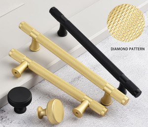 Tiradores moleteados de barra en T de latón cruzado con corte de diamante, herrajes para armarios y muebles de cocina para armarios, vestidores, armarios - Product Image 5