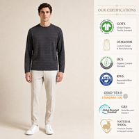 Pull en lin et viscose à col rond et manches longues pour homme, texture rayée, tricoté