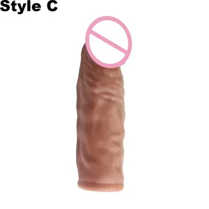 Beliebte Sexspielzeug für Erwachsene Silikon Wieder verwendbare große Dildo Sexy Penis Ärmel Extender Vergrößerung Kondome für Männer - Product Image 4