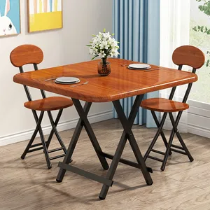 High Quality Waterproof Wood Bamboo Pattern Folding Square Table And Chair For Home Furniture