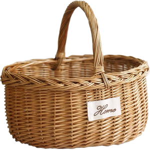 Cesta de Mimbre Tejida al por Mayor para Almacenamiento, Cesta de Flores Portátil Ecológica, Organizador de Alimentos para Cocina con Asa Individual - Product Image 1