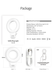 Anneau lumineux LED rechargeable 60 LED KD1835-C1125 pour téléphone, ordinateur portable et <span class=keywords><strong>tablette</strong></span>, 3 modèles, 3500-8500K, 5 niveaux de luminosité, fixation clip ABS, 500 mAh - Product Image 6