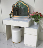 Coiffeuse de luxe moderne personnalisable avec miroir LED, en MDF, tiroirs de rangement, haut de gamme, pour chambre, hôtel, école