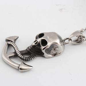Collar de acero inoxidable con colgante de ancla y calavera pirata para hombre, 42 mm, uso diario - Product Image 4