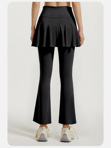 Two-piece High-<b>Waisted</b> Yoga Pants Outfit & Flared <b>Skirt</b> Combination <b>Elastic</b> Solid Color Quick Dry & Breathable - Product Image 6