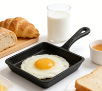 Poêle carrée en fonte pré-assaisonnée, mini poêle à frire en fonte, poêle grill à poignée unique pour œufs, steaks, cuisson domestique et cuisine