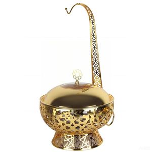 Réchaud de buffet en acier inoxydable 8L, circulaire, avec bordure dorée, équipement de maintien au chaud pour hôtels et restaurants - Product Image 5