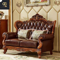 Housse de canapé en cuir gravé de luxe de style européen de haute qualité pour ensemble de salon de villa - Canapé traditionnel en bois massif