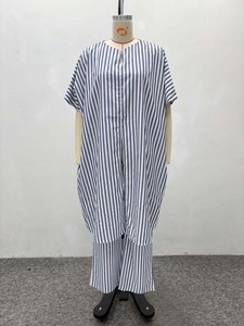 เสื้อเชิ้ตลายทางแขนสั้นลำลอง กางเกงขายาวเอวสูงทรงขากว้าง สไตล์แอฟริกันใหม่ ชุดแฟชั่นผู้หญิง 2 ชิ้น - Product Image 5