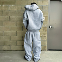 Ensemble de survêtement Y2K personnalisé pour homme, gris, avec sweat à capuche zippé, pantalon ample à jambes larges, coupe ample, en molleton épais, style streetwear, 2 pièces