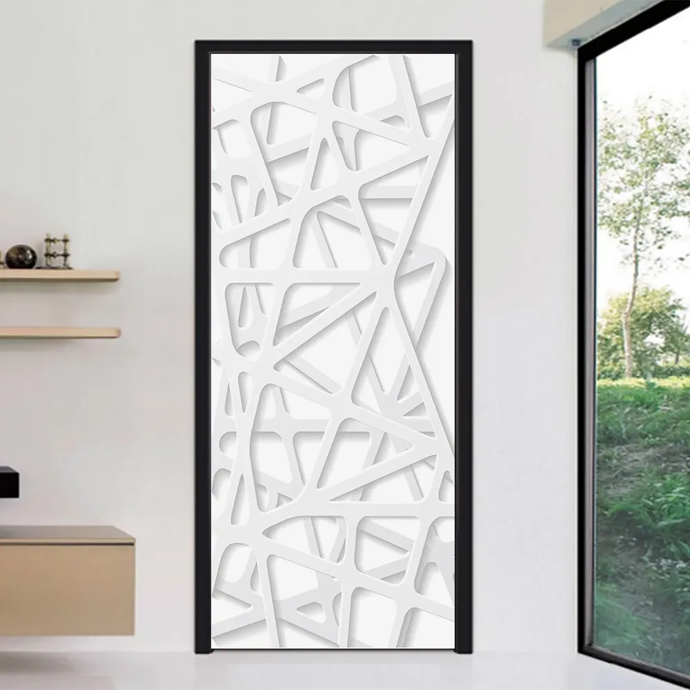 White Geometric Pattern Peel and Stick Waterproof Door Sticker for Wall Decor