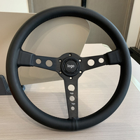 Volant de voiture plat en cuir véritable mico, 350 mm, 5 mm d'épaisseur, 3 branches, noir, Drift Volante