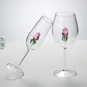 Stemware Flower goblets Wine Glass cup Thiết kế thủy tinh đầy màu sắc sang trọng Rose cho quà tặng sinh nhật Hồng Champagne 240ml 550ml Đảng
