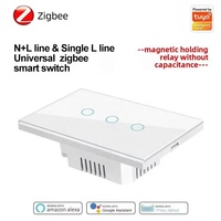 Interrupteur d'éclairage mural Zigbee US pas de neutre pas de condensateur requis interrupteur relais magnétique Tuya interrupteur tactile en verre intelligent Type 118