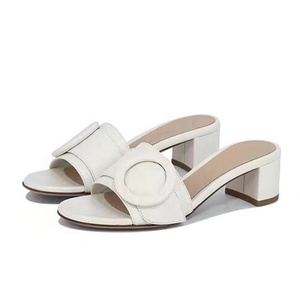 Women's Circle Buckles Sandals Open Square Toe on Shoes Low Chunky <b>Heels</b> Comfortable Slides Dress Mules - Product Image 3